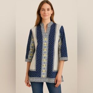 NEW Foxcroft Scarf Print Tunic, Blue/White, Size 10